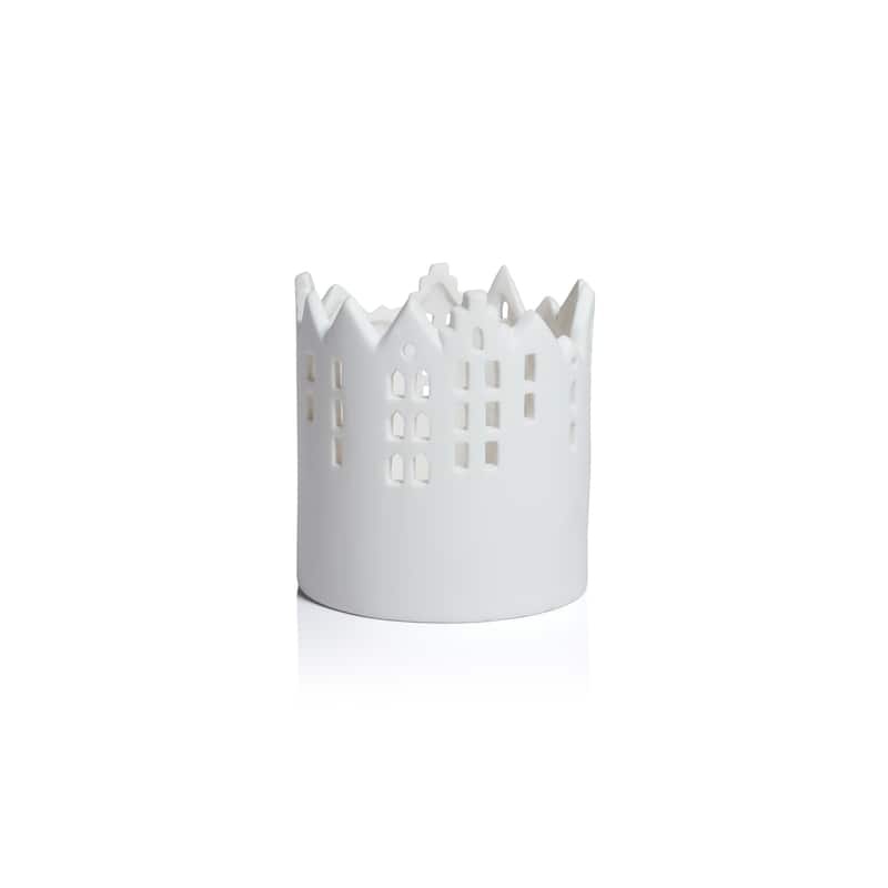 Skyline Ceramic Multipurpose Hurricanes or Planters, Decorative Holders, Set of 2 - 4.5"