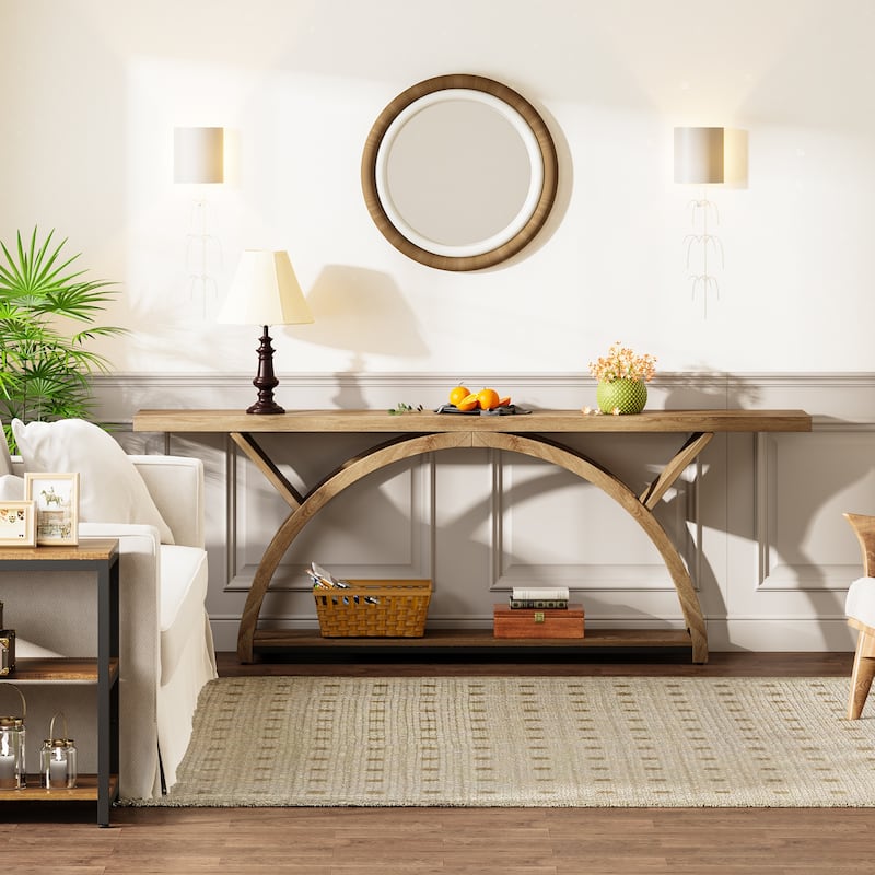 70.87" Console Table Sofa Table with Storage Shelf Half Moon Frame