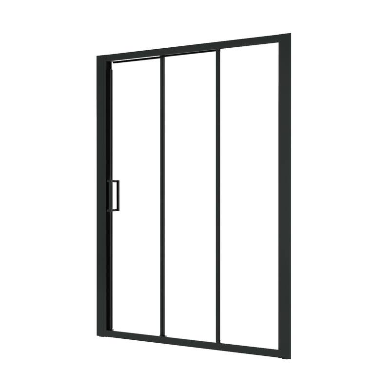 3-Panel Sliding Framed Shower Door in Matte Black Finish