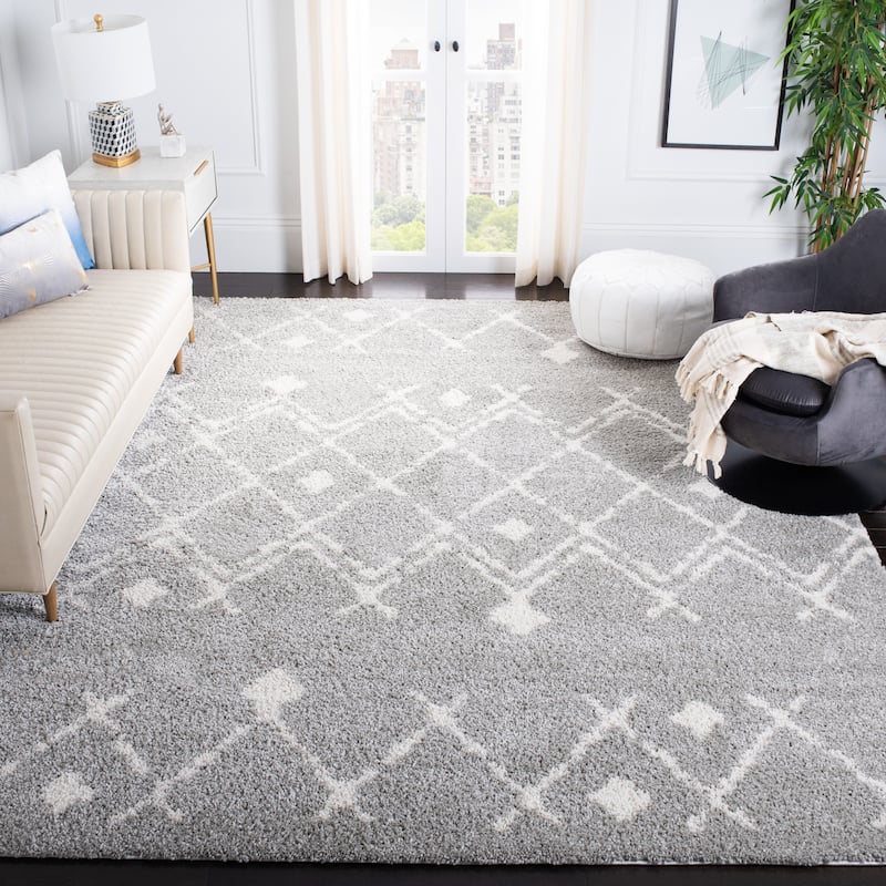 SAFAVIEH Berber Shag Jakolien Light Grey/Cream Rug - 4' x 6' - Light Grey/Cream