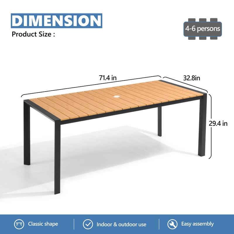 VredHom Premium Outdoor Patio Aluminum Dining Table with Umbrella Hole
