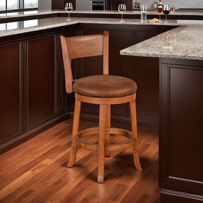 Marv Swivel Counter Height Chair Set of 2, Brown Faux Leather, Wood