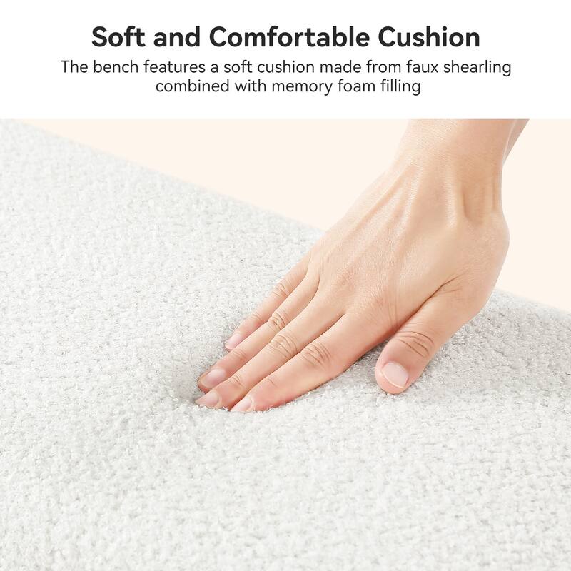 51.18" Solid Wood Upholstered Dining Bench, Faux Shearling Padded Seat Kitchen Stool Dining Seat for Dining Room Living Room