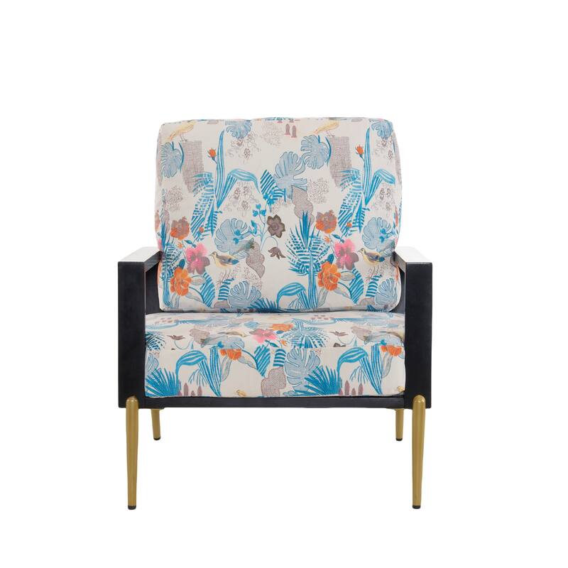 Velvet Upholstered Accent Armchair with Gold Metal Legs, Rubberwood Frame, and Adjustable Pillow Back