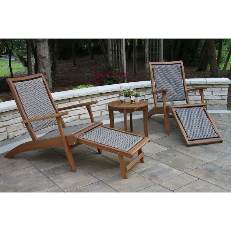 Eilaf 3 pc. Eucalyptus Wicker Lounger Set with Ottoman and Round End Table