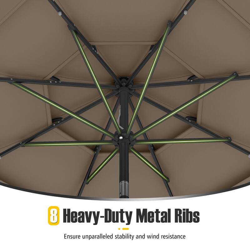 Gymax 10 FT Solar Patio Umbrella w/ 32 LED Lights 3-Tier Vented Top