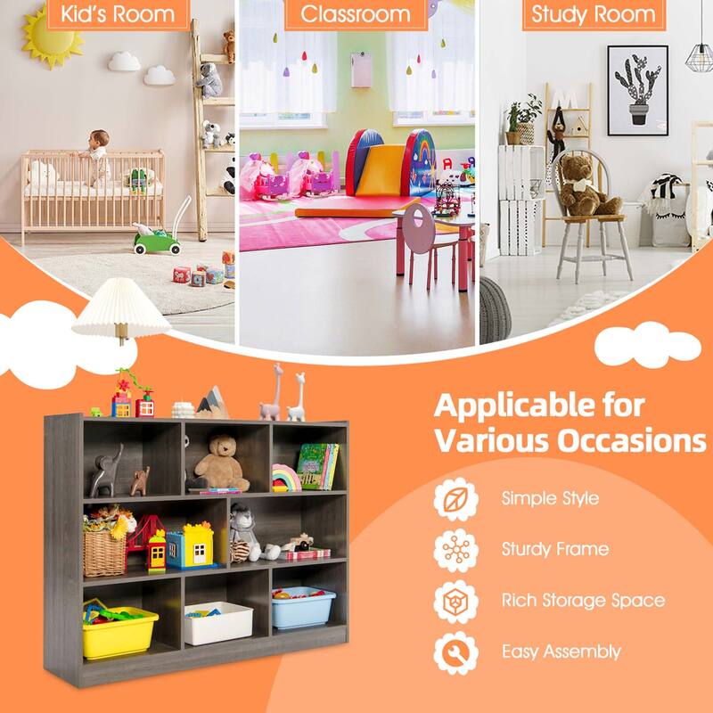 Costway 3-tier Open Bookcase 8-Cube Bookshelf Storage Display Cabinet - 48'' x 12.5'' x 36.5''