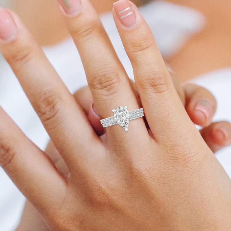 Marquee 2.80 CTW Center Pear Shape Lab Grown Diamond Engagement Ring Set in 14Karat White Gold