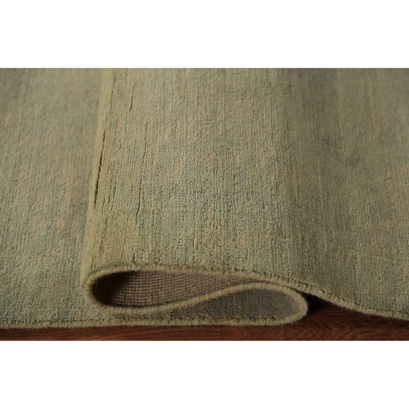 Light Green Modern Gabbeh Runner Rug Handmade Wool Carpet - 3'0" x 9'10"