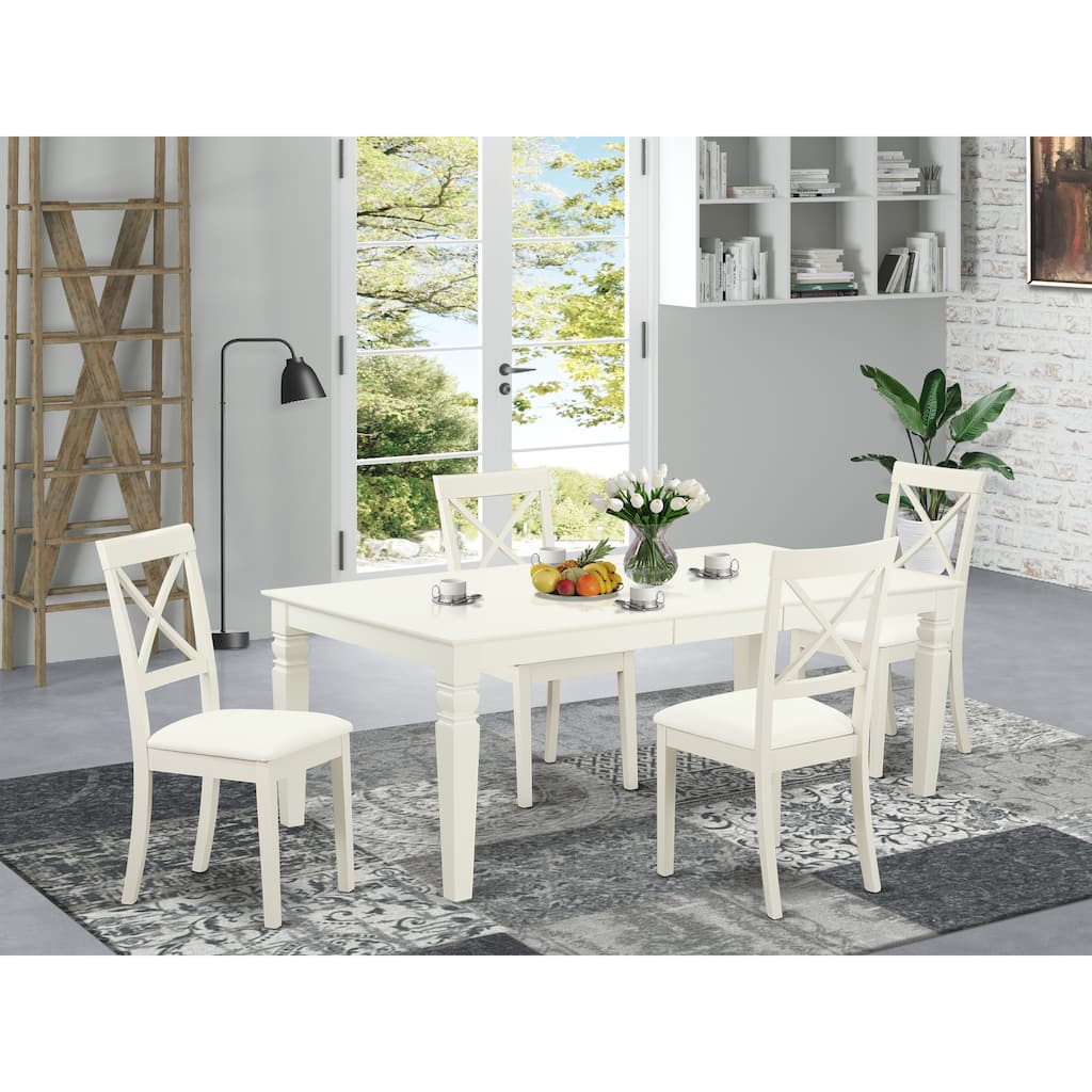 East West Furniture 5 Piece Dining Set- a Kitchen Table and 4 Faux Leather Upholstered Chairs, 42x84 Inch, Linen White
