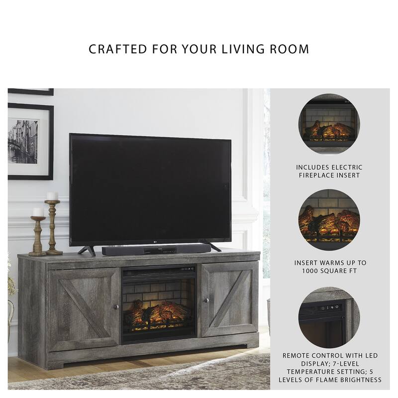 Signature Design by Ashley Wynnlow Gray 63" TV Stand for TVs up to 72" with Electric Fireplace - 63.5"W x 19.5"D x 26"H