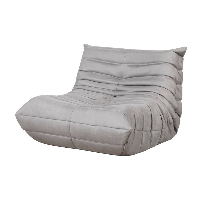 Revena Accent Floor Chair, Pleated Gray Microfiber Fabric, Curved