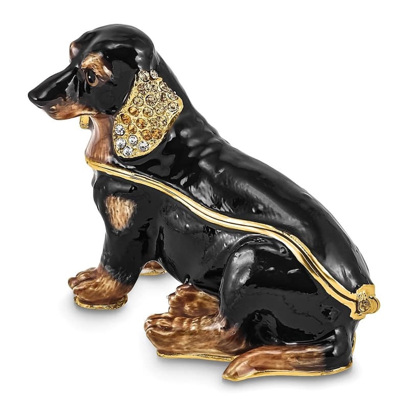 Curata Pewter Bejeweled Crystals Gold-Tone Enameled Regan Dachshund Trinket Box on 18 Inch Necklace