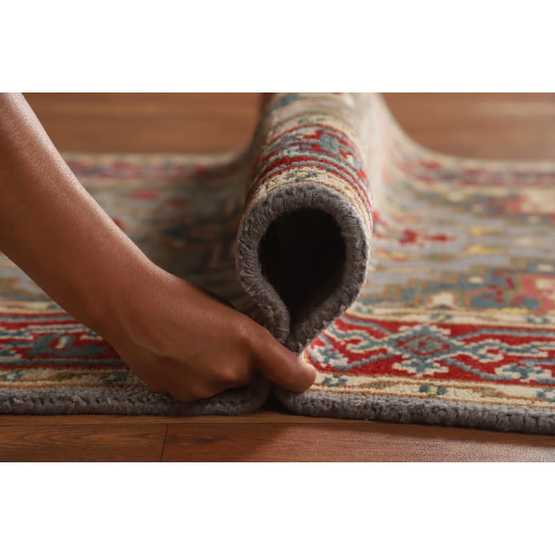 Hand Knotted Oriental 100% Wool Carpet Traditional Medallion Greys & Charcoal Heriz (serapi) Area Rug - 4' 10'' X 3' 0''