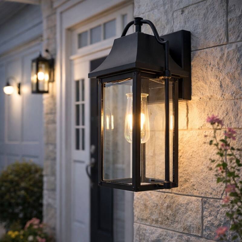 1 Light outdoor wall lamp with clear glass - 14.75"H x 7"W x 6.75"D