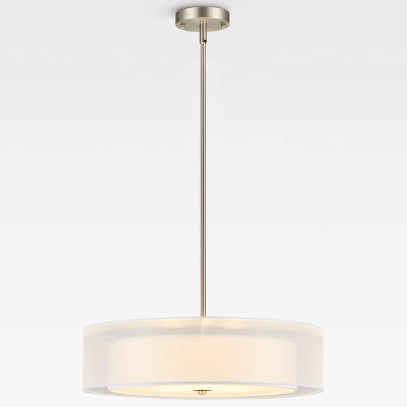 CO-Z 3-Light 20"W Double Drum Fabric Semi Flush Mounyt Pendant Chandelier