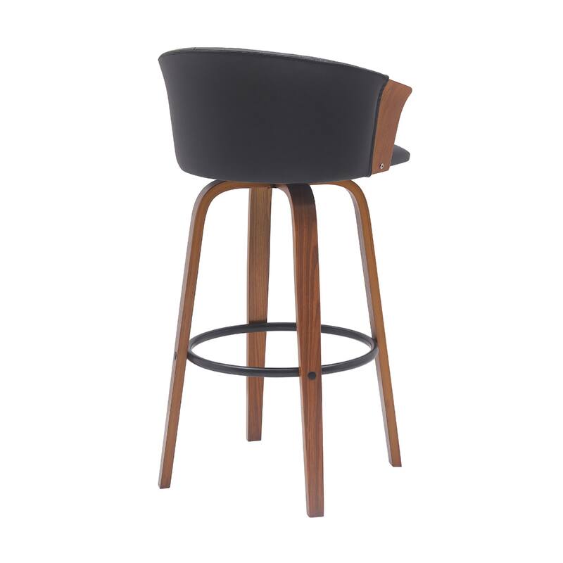 Faux Leather Swivel Counter Height Stool with Solid Wood Frame, Arms and Footrest
