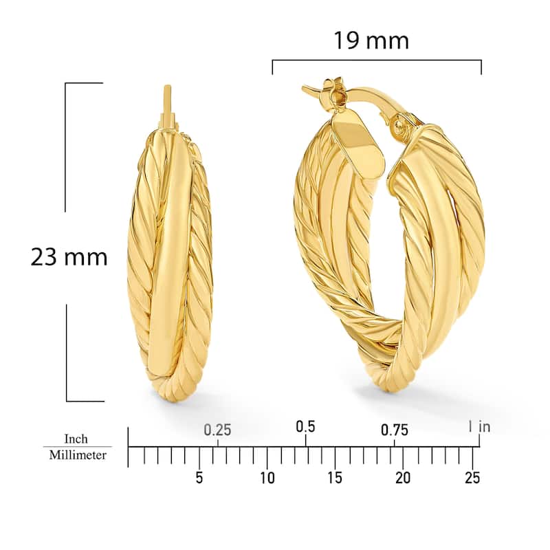 Clover 14K Yellow Gold High-Polish Multi-Row Twisted Textured Hoop Earrings