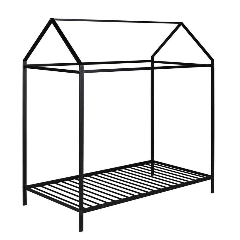 Twin Size Metal House Bed Frame for Kids, No Box Spring Needed, Black