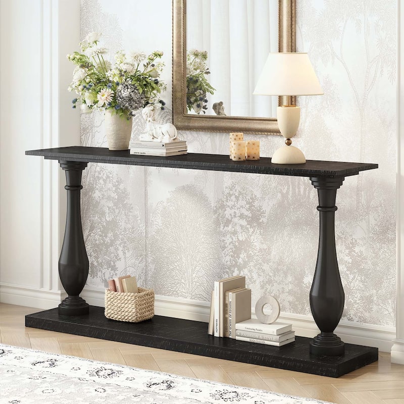 Vintage Console Table with Elegance Vase-Leg Design - Black
