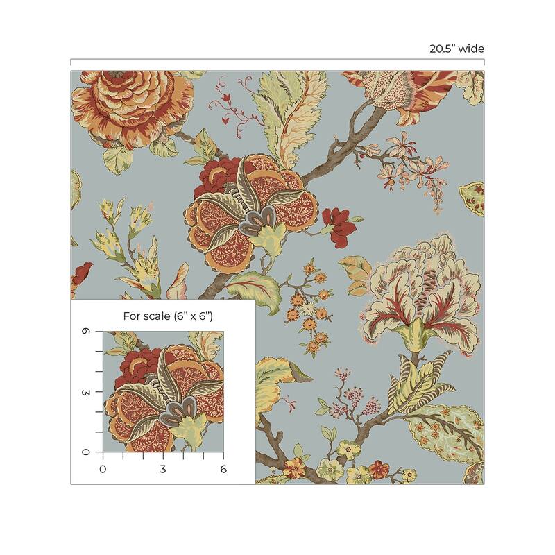 Seabrook Designs Lana Jacobean Prepasted Wallpaper