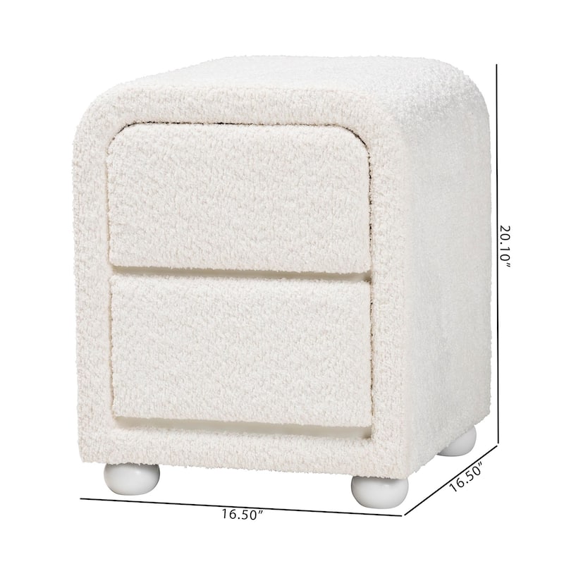 Bonilla Modern White Teddy-Bear Fabric and Rubberwood 2-Drawer Nightstand