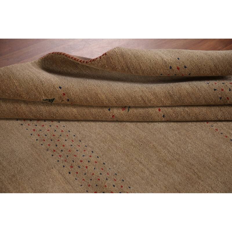 Light Brown Gabbeh Area Rug Wool Carpet - 8'1"x 9'9"