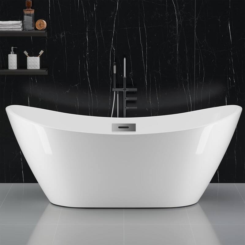 Free Standing Tub 59/67" Deep Soaking Bath Tub Oval Shape Acrylic Freestanding Bathtub - SKY-T_White_59"