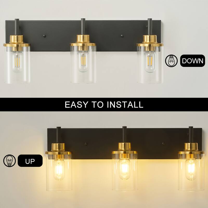 Starsky 3-Lights 23.62in. Modern Bathroom Vanity Light with Glass Shade