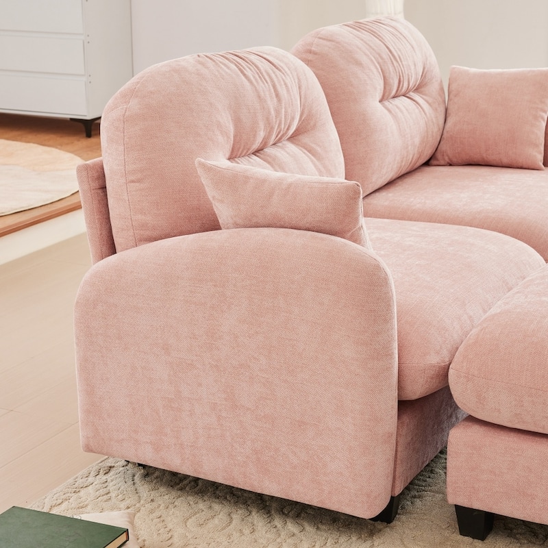 Chenille L-shaped Modular Flexible Combination Sectional Sofa with Wooden Base