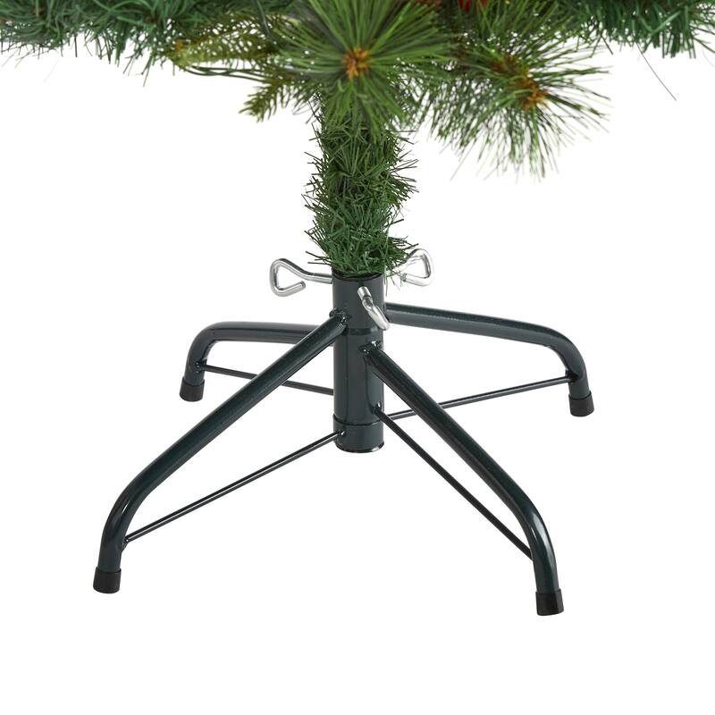 4' Mixed Pine Artificial Christmas Tree with 100 Clear LED Lights, Pine Cones and Berries