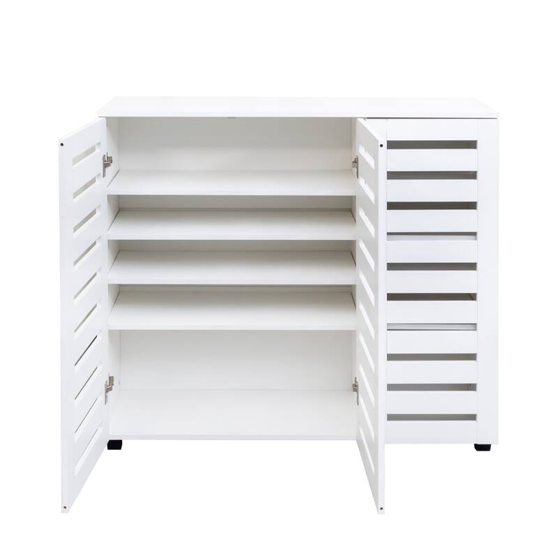 Shoe Cabinet, 5-Tier Shoe Storage Cabinet with Adjustable Shelves, Wooden Shoe Rack Organizer with Louvered Doors