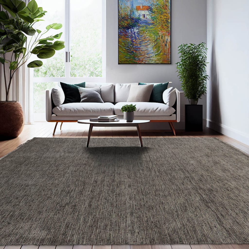 Hand Loomed Tone On Tone Gray Solid Wool Traditional Oriental Rug