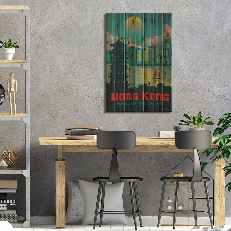 Hong Kong Print On Wood by IdeaStorm Studios - Multi-Color