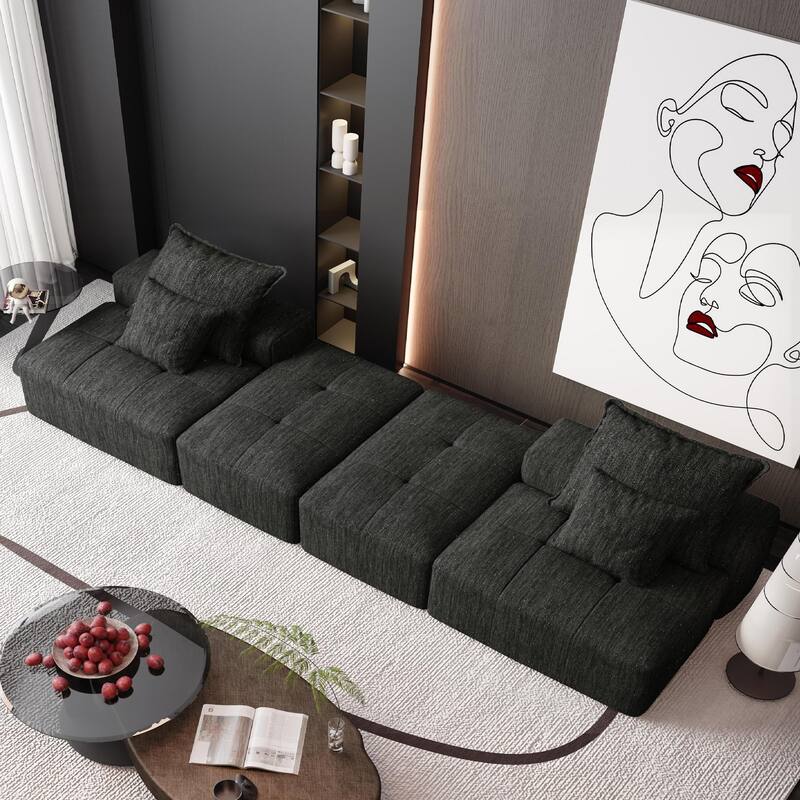 Modern Oversized Modular Chenille Sectional Sofa with 2 Ottomans and 2 Seat, 4 Pillows for Living Room