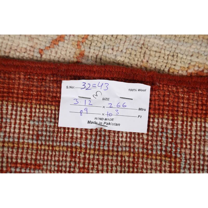 Hand Knotted Oriental 100% Wool Carpet Transitional Floral Oranges & Rust Khotan Area Rug - 10' 3'' X 8' 9''