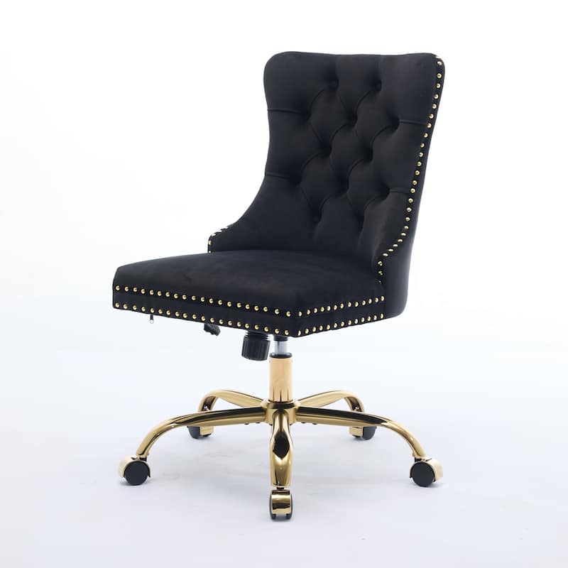 Velvet Office Chair Tufted Adjustable Swivel Desk Chair - Black