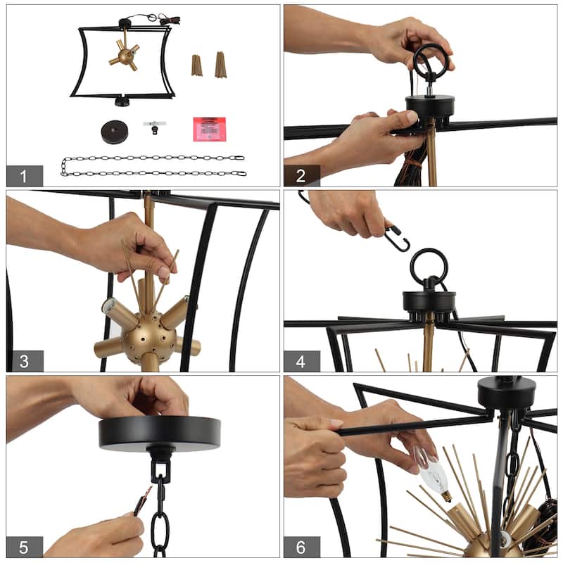 Modern Industrial Black Gold 20.5" D Chandelier Sputnik Starburst Pendant Light for Dining Room