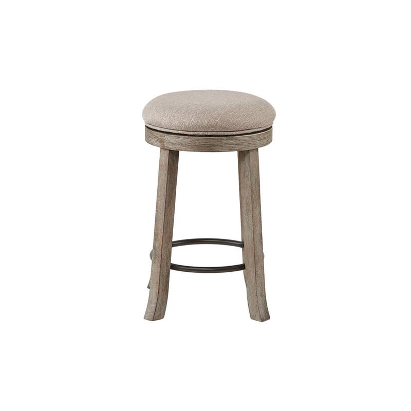 Roomfitters 25-Inch Swivel Counter Stool, Upholstered Round Seat with Distressed Aged Oak Frame, Cream & Reclaimed Gray