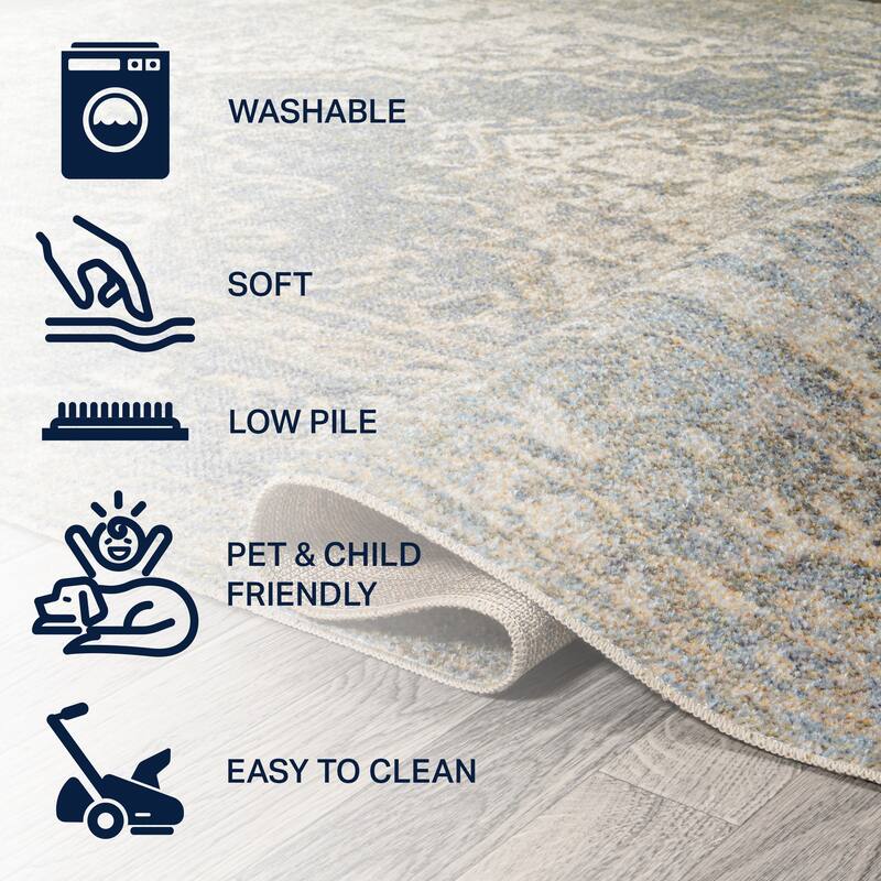 JONATHAN Y Shaii Distressed Medallion Low-Pile Machine-Washable Area Rug