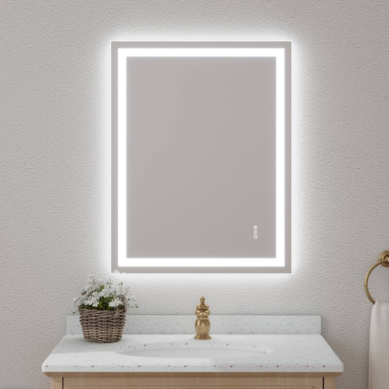 Tempered Glass LED Vanity Mirror Frameless with Anti-Fog and Dimmable - Clear