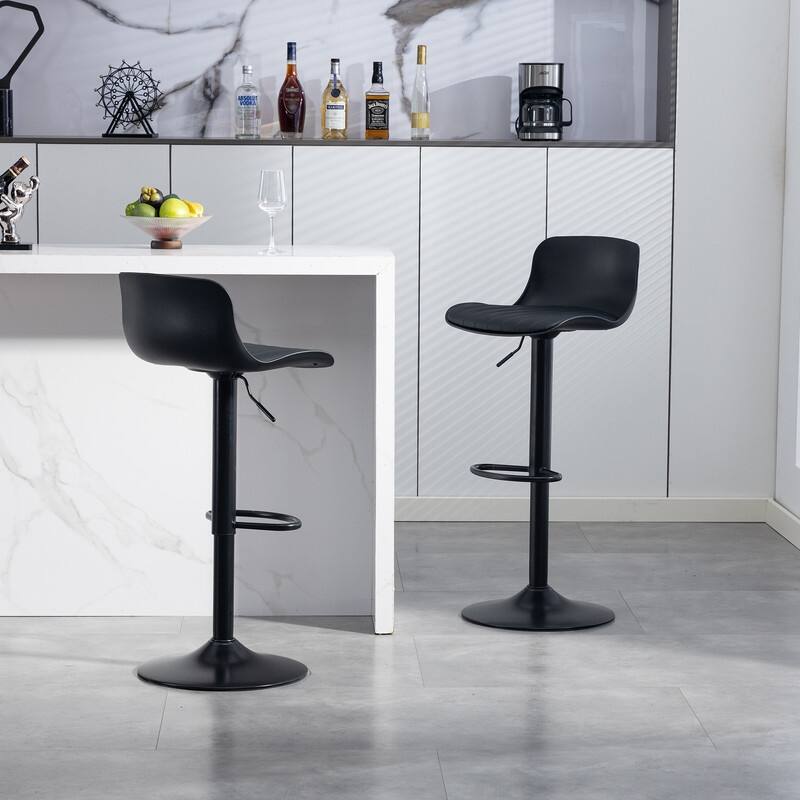 Adjustable Swivel Bar Stools Set of 2 - Modern Counter Height Kitchen Island Chairs with Back Support - Black