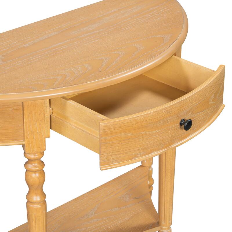 Console Table Natural Accent Table with Drawer, Sofa Table Foyer Table Hallway Table with Bottom Shelf