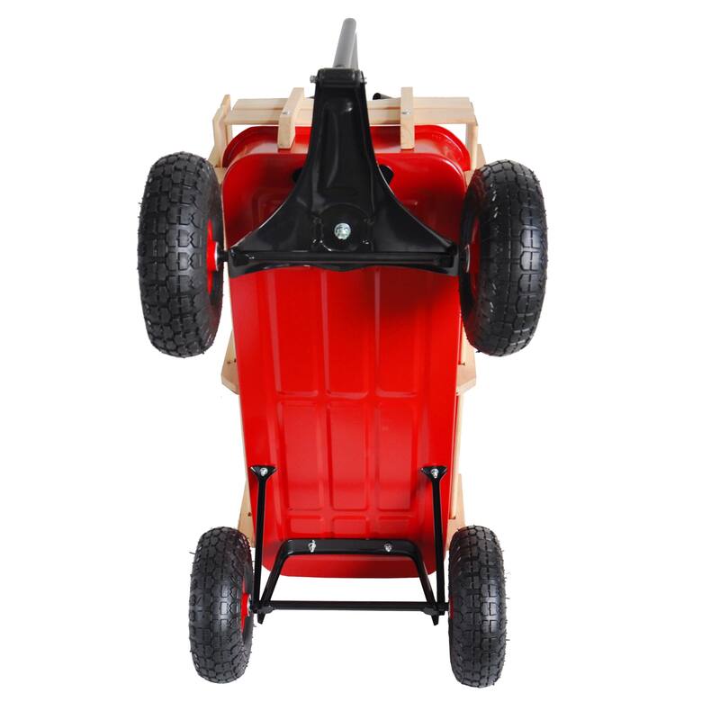 Outdoor Wagon All Terrain Pulling with Wood Railing Air Tires Children Kid Garden