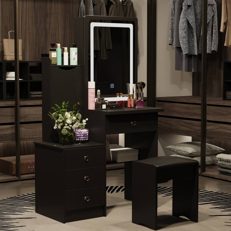 33"Wide Makeup Vanity Set with Stool and Mirror,3 Color Touch Light - 33"W