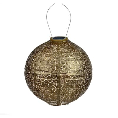 Round LED Lighted Bazaar Lantern - 17.5" - Gold
