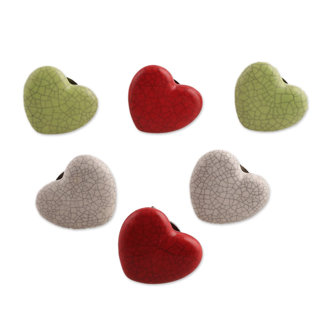 Novica Handmade Merry Hearts Ceramic Cabinet Knobs (Set Of 6)