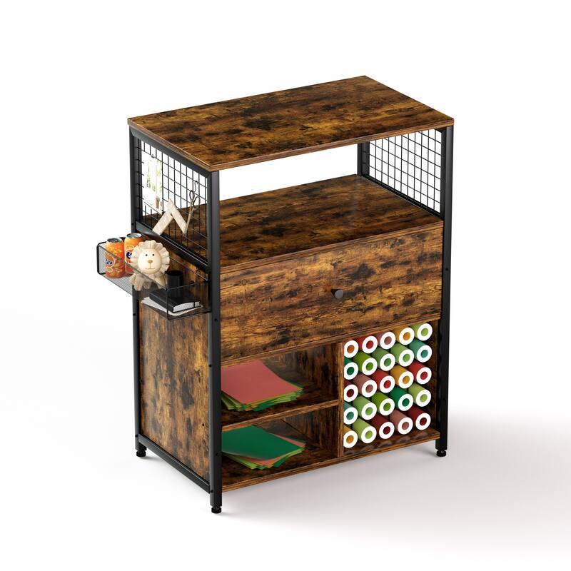 Storage Cabinet with Cricut Machines, Crafting Cabinet with Drawer & 25 Vinyl Roll Holder, Craft Table Desk Workstation for Room - Brown