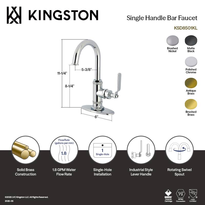 Kingston Brass Whitaker One-Handle 1-Hole Deck Mount Bar Faucet