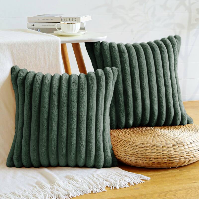 Faux Fur Decorative Throw Pillows for Couch & Bed (Set of 2) - 17 x 17 - Green